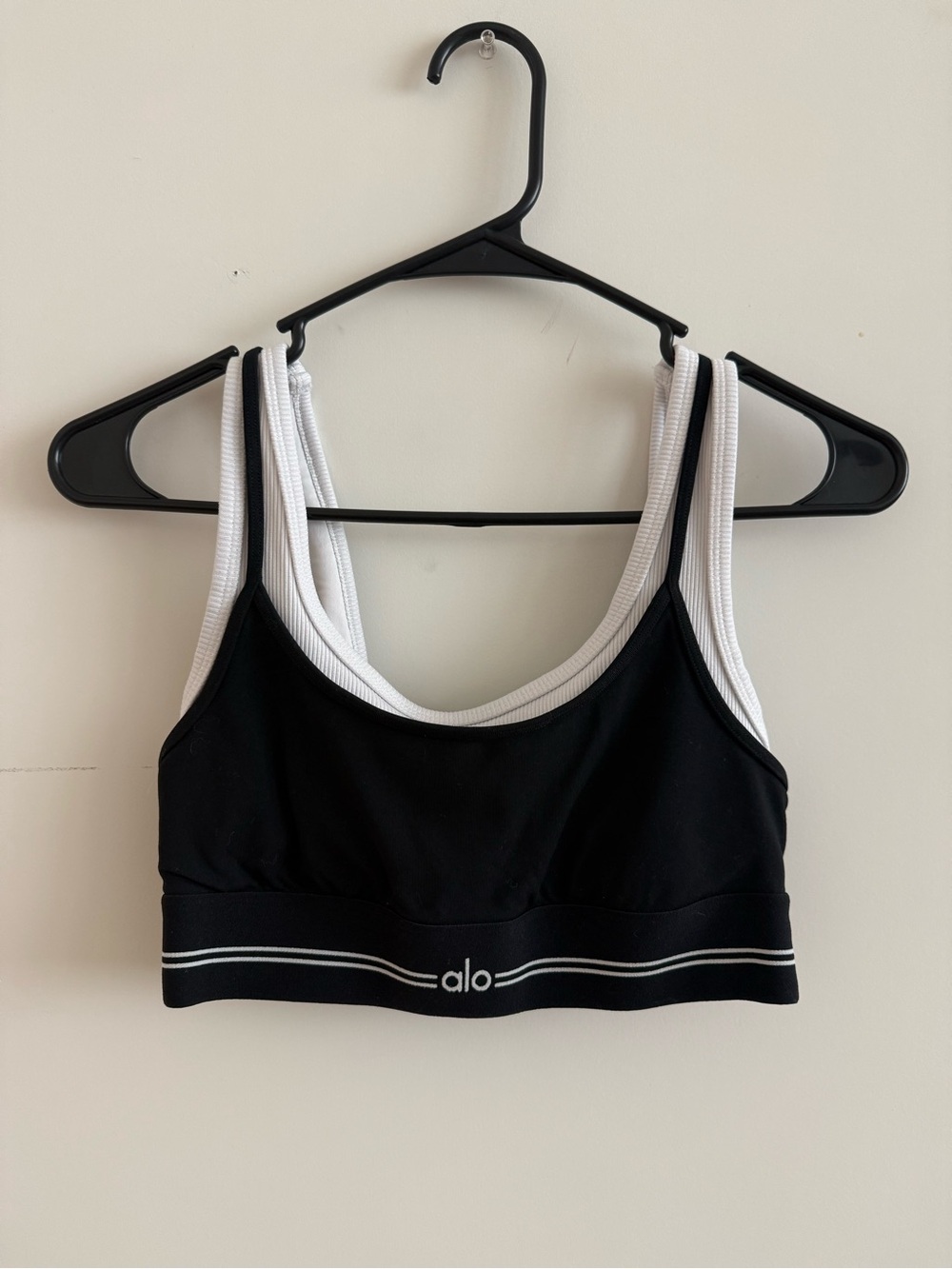 ALO Yoga Black Sports Bra with White Accent Straps